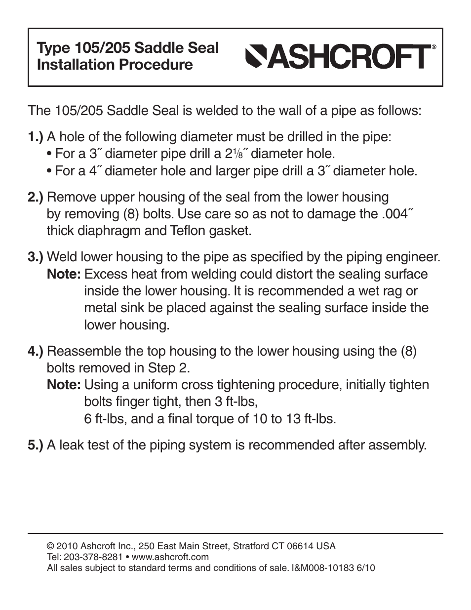 Ashcroft 205 - Diaphragm Seal User Manual | 1 page