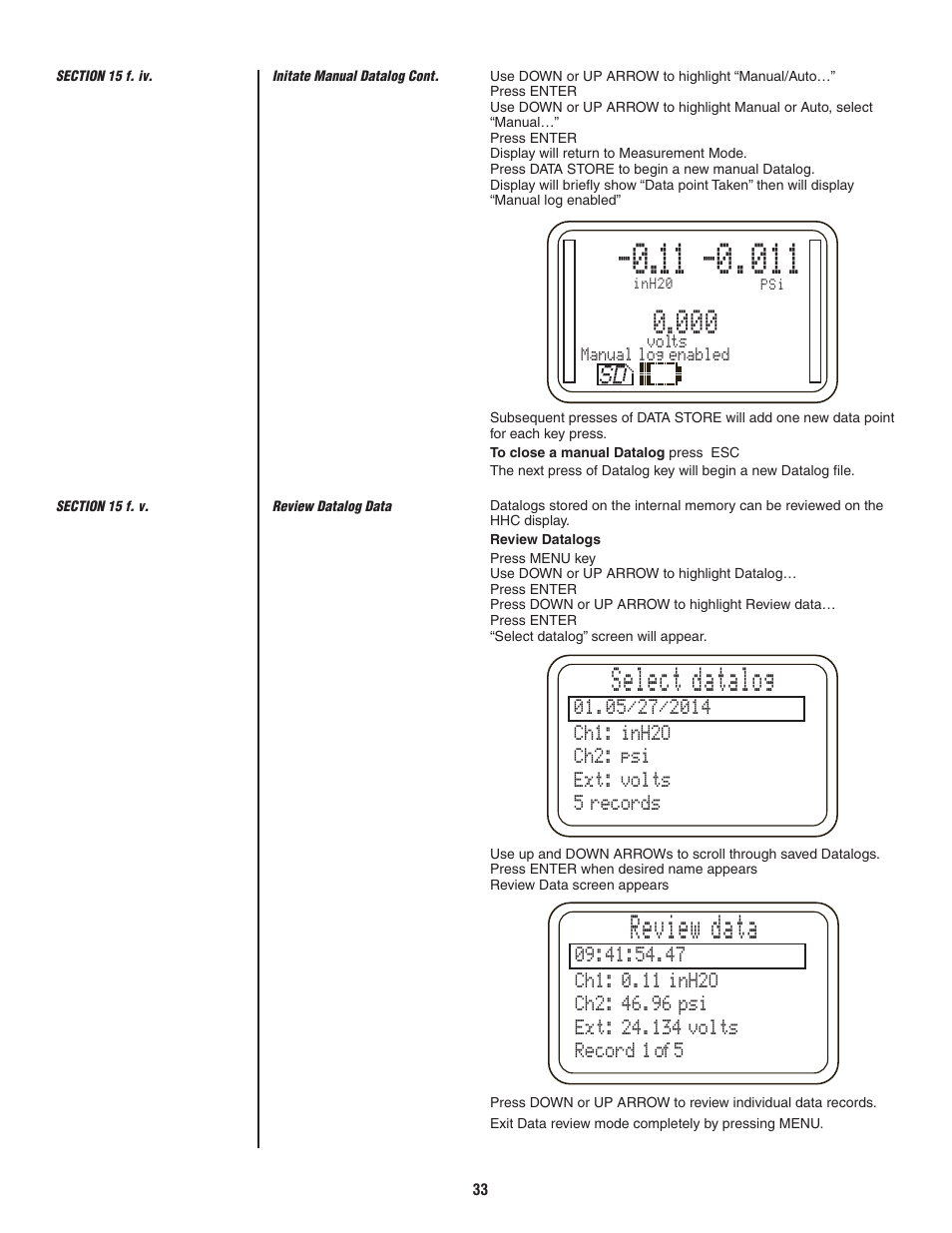 Select datalog, Review data | Ashcroft ATE-2 - Handheld Calibrator User Manual | Page 35 / 86
