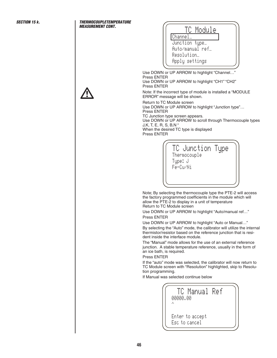 Tc manual ref, Tc module, Tc junction type | Ashcroft ATE-2 - Handheld Calibrator User Manual | Page 48 / 86