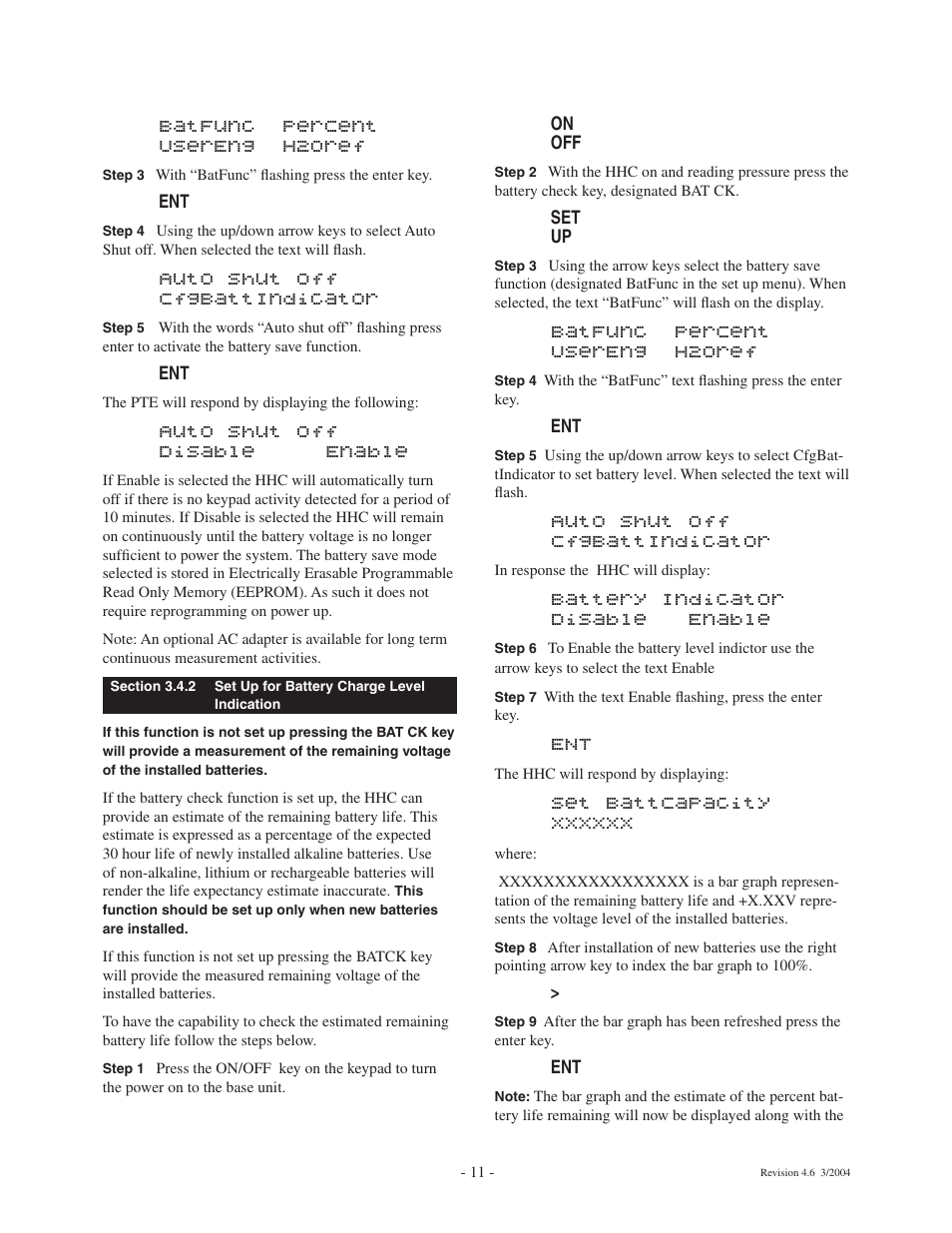 Batfunc percent usereng h2oref, Auto shut off cfgbattindicator, Auto shut off disable enable | Battery indicator disable enable | Ashcroft ATE-100 Handheld LCD Digital Calibrator User Manual | Page 11 / 80