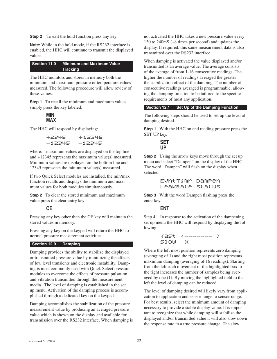 Evnttimr dampen leakrate status, Fast <------- > slow x | Ashcroft ATE-100 Handheld LCD Digital Calibrator User Manual | Page 22 / 80