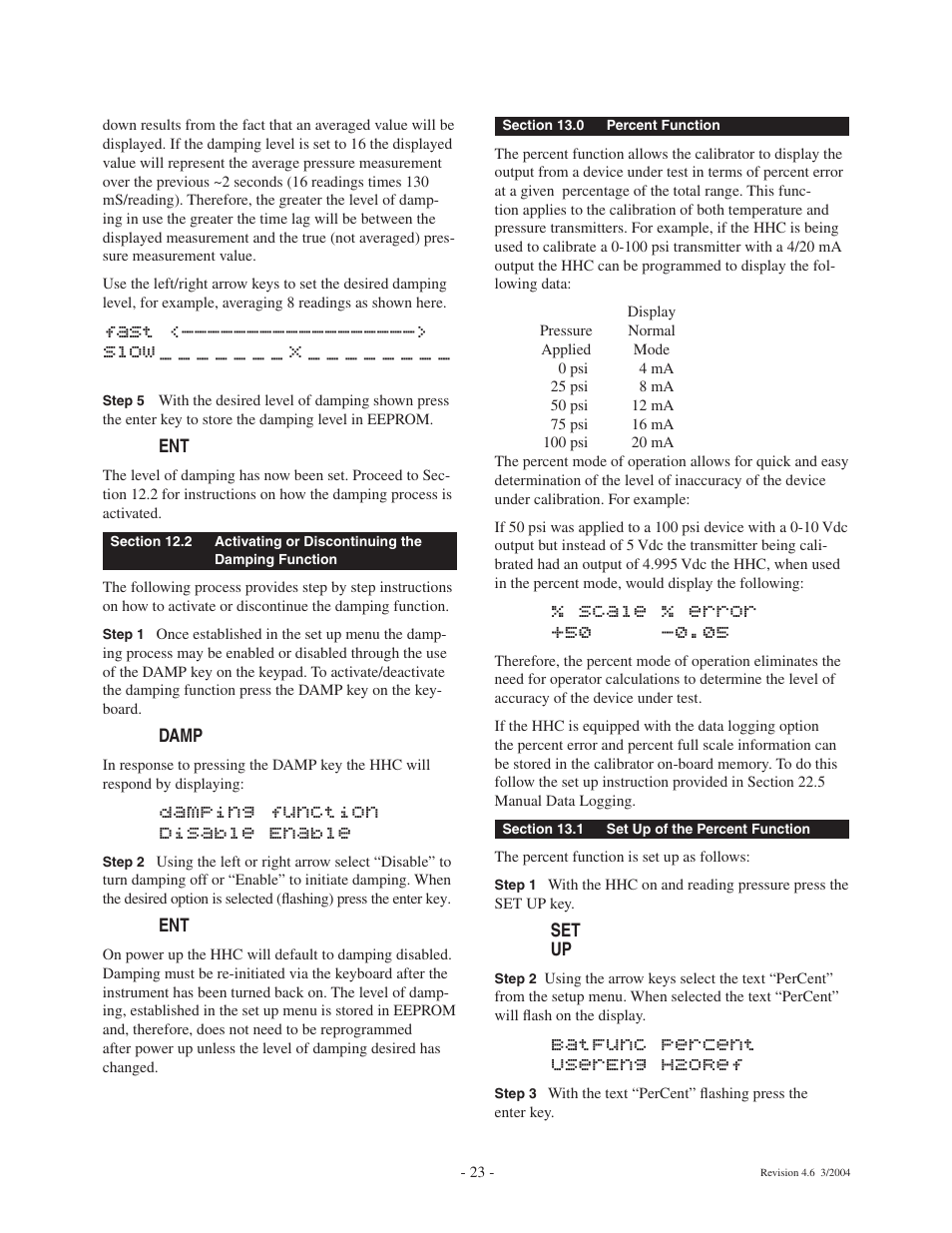 Fast <------------------> slow _ _ _ _ _ _ _ x, Damping function disable enable, Batfunc percent usereng h2oref | Ashcroft ATE-100 Handheld LCD Digital Calibrator User Manual | Page 23 / 80