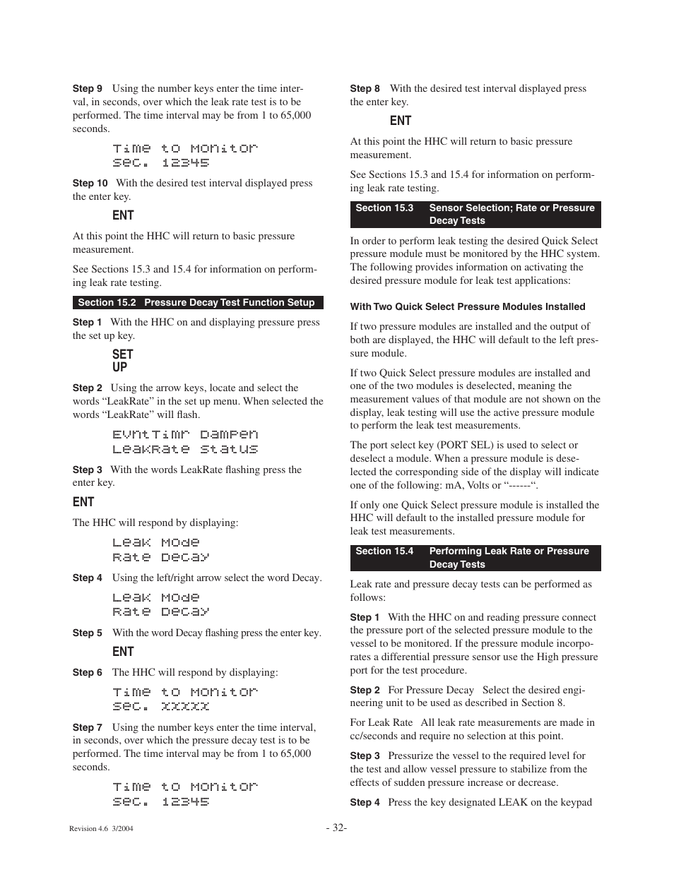 Evnttimr dampen leakrate status, Leak mode rate decay | Ashcroft ATE-100 Handheld LCD Digital Calibrator User Manual | Page 32 / 80