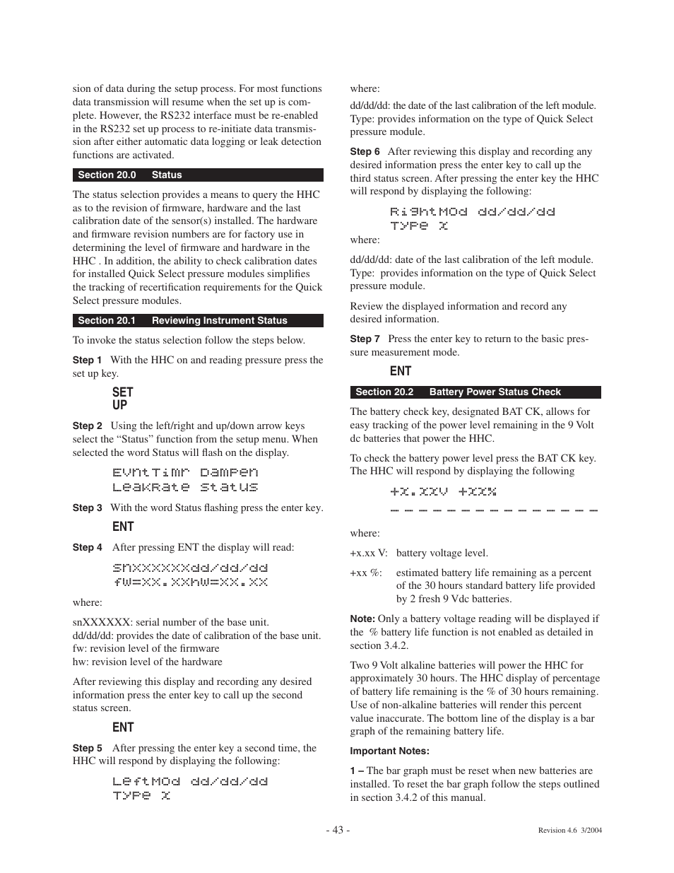 Evnttimr dampen leakrate status, Leftmod dd/dd/dd type x, Rightmod dd/dd/dd type x | X.xxv +xx | Ashcroft ATE-100 Handheld LCD Digital Calibrator User Manual | Page 43 / 80