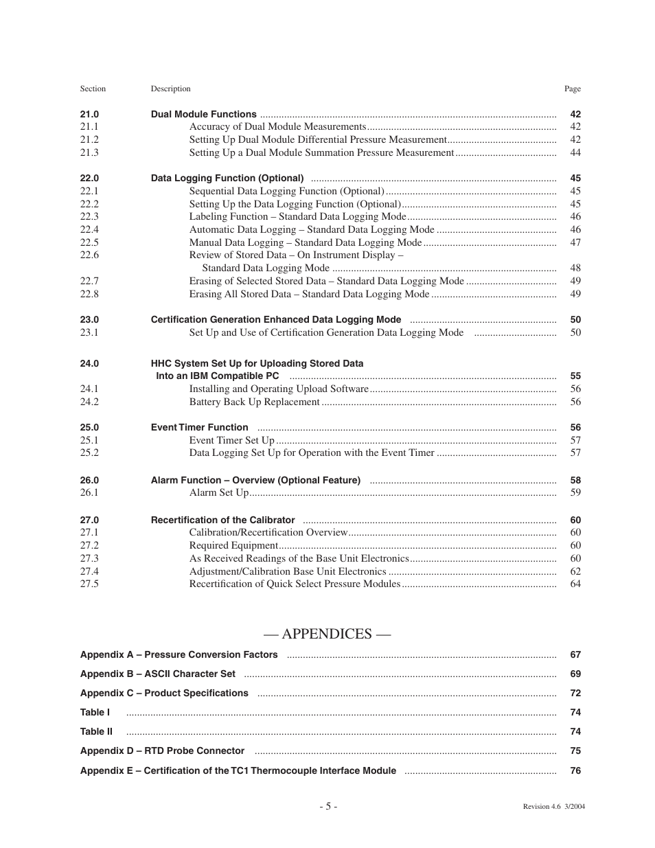 Appendices | Ashcroft ATE-100 Handheld LCD Digital Calibrator User Manual | Page 5 / 80