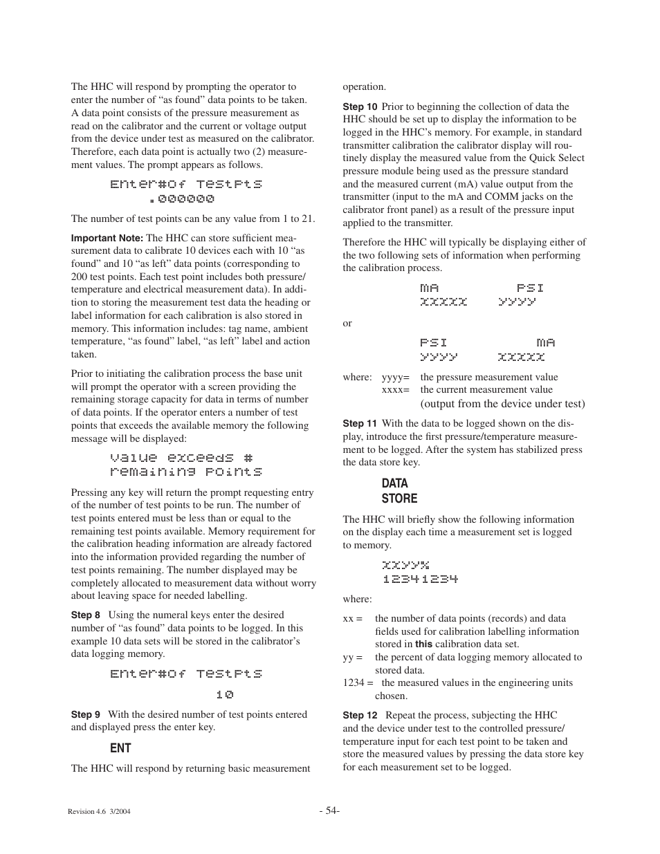Value exceeds # remaining points, Enter#of testpts 10 | Ashcroft ATE-100 Handheld LCD Digital Calibrator User Manual | Page 54 / 80