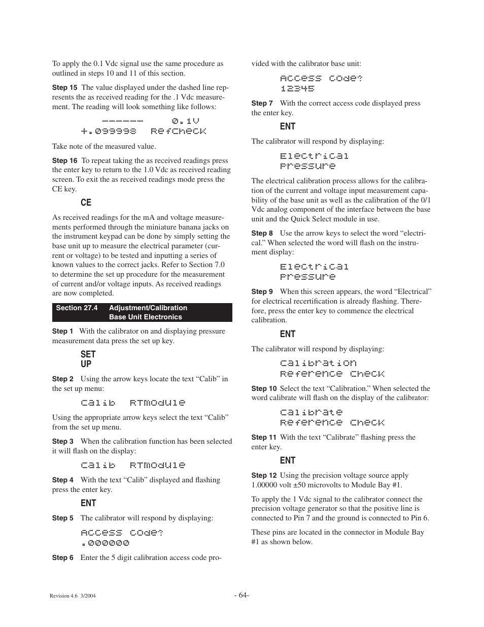 Calib rtmodule, Electrical pressure, Calibration reference check | Calibrate reference check | Ashcroft ATE-100 Handheld LCD Digital Calibrator User Manual | Page 64 / 80
