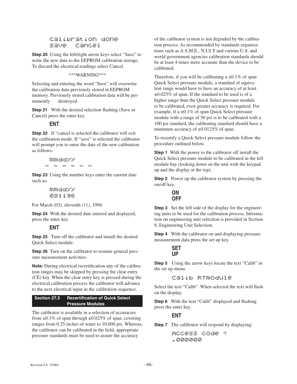 Calibration done save cancel, Mmddyy, Calib rtmodule | Ashcroft ATE-100 Handheld LCD Digital Calibrator User Manual | Page 66 / 80