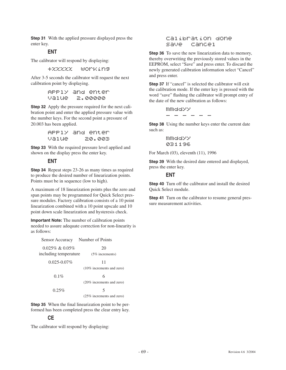 Calibration done save cancel, Mmddyy | Ashcroft ATE-100 Handheld LCD Digital Calibrator User Manual | Page 69 / 80