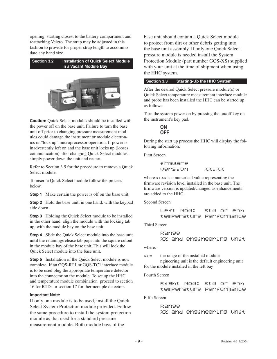 Firmware version xx.xx, Left mod: std or enh temperature performance, Range xx and engineering unit | Right mod: std or enh temperature performance | Ashcroft ATE-100 Handheld LCD Digital Calibrator User Manual | Page 9 / 80