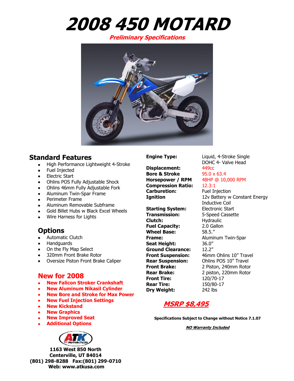 ATK Motorcycles Motard 2008 450 User Manual | 1 page