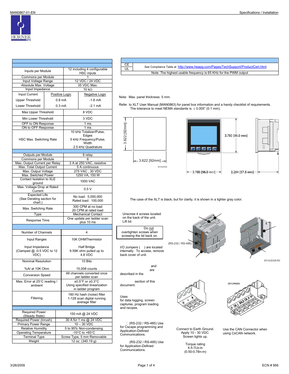 Horner APG XLt OCS HE-XT102-14 User Manual | 4 pages