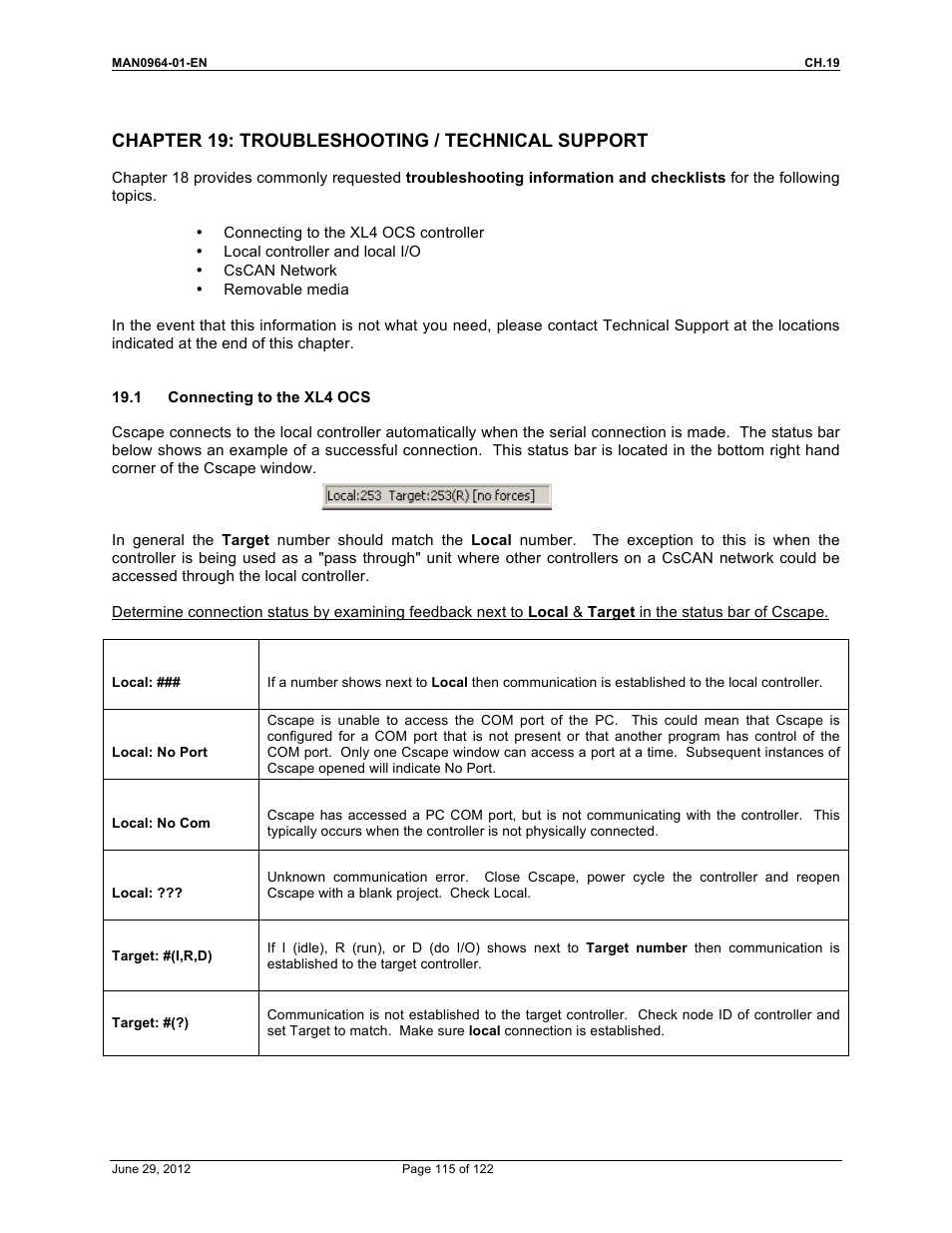 Chapter 19: troubleshooting / technical support | Horner APG XL4 OCS User Manual | Page 115 / 122