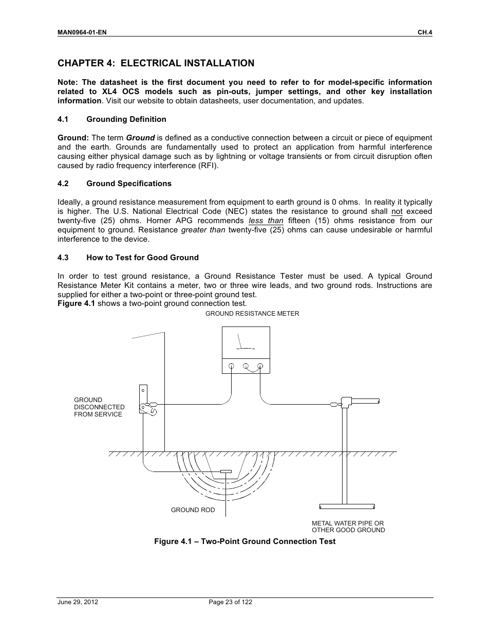 Chapter 4: electrical installation | Horner APG XL4 OCS User Manual | Page 23 / 122
