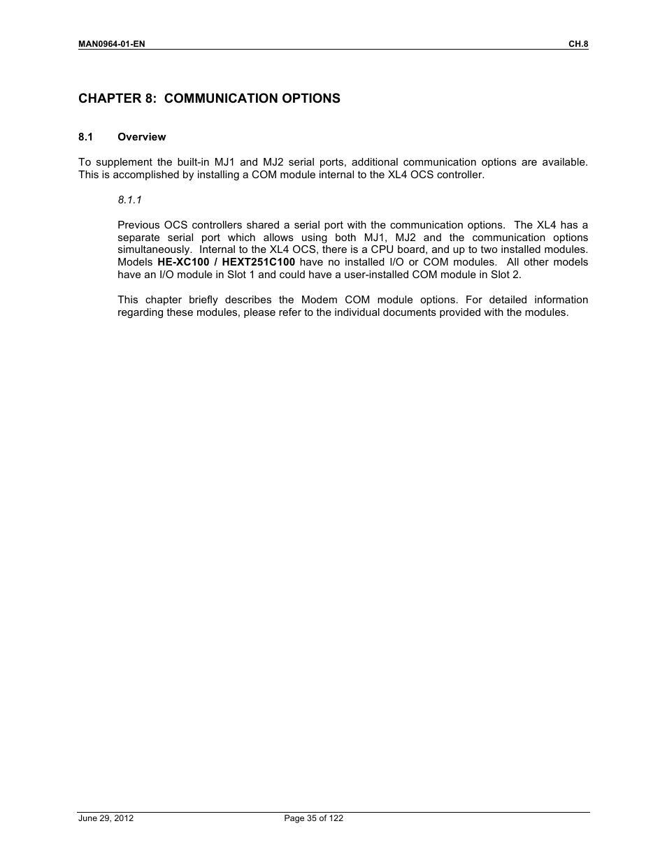 Chapter 8: communication options | Horner APG XL4 OCS User Manual | Page 35 / 122