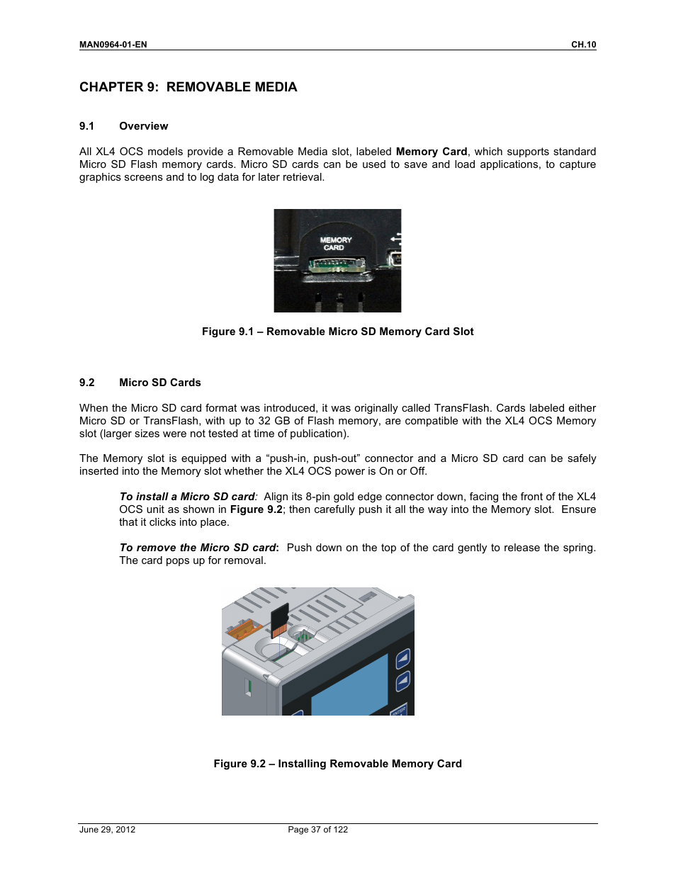 Chapter 9: removable media | Horner APG XL4 OCS User Manual | Page 37 / 122