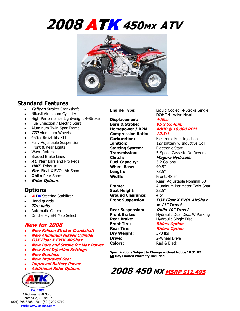 ATK Motorcycles ATK 450 Enduro 2008 User Manual | 1 page