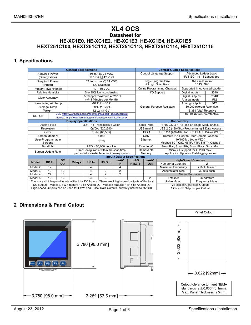 Horner APG XL4 OCS User Manual | 6 pages