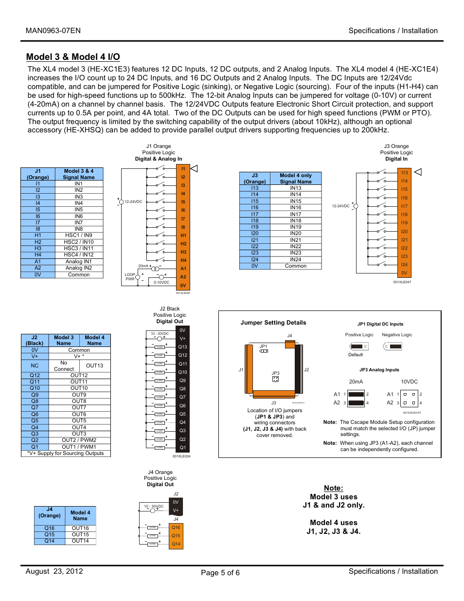 Model 3 & model 4 i/o | Horner APG XL4 OCS User Manual | Page 5 / 6
