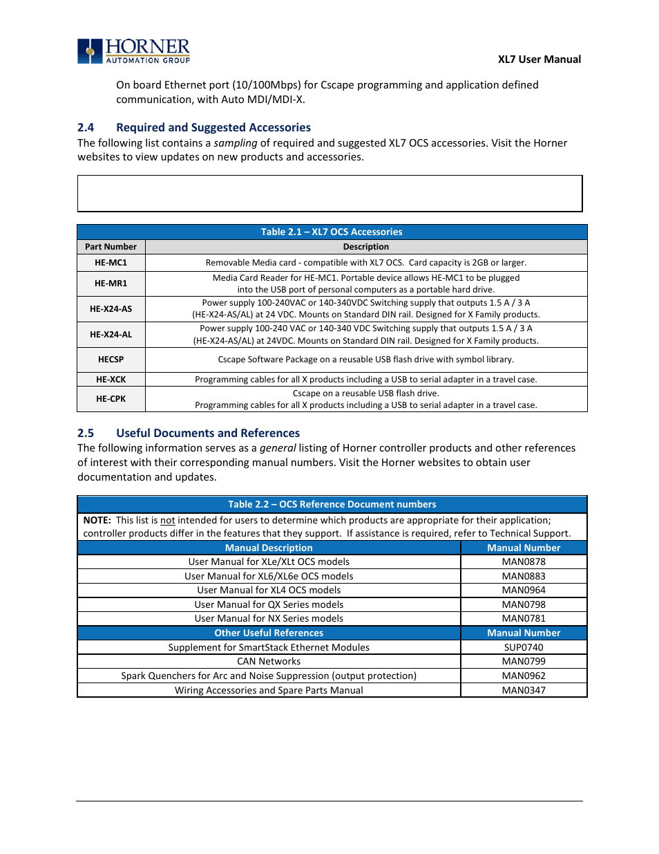 4 required and suggested accessories, 5 useful documents and references | Horner APG XL7 OCS User Manual | Page 15 / 110