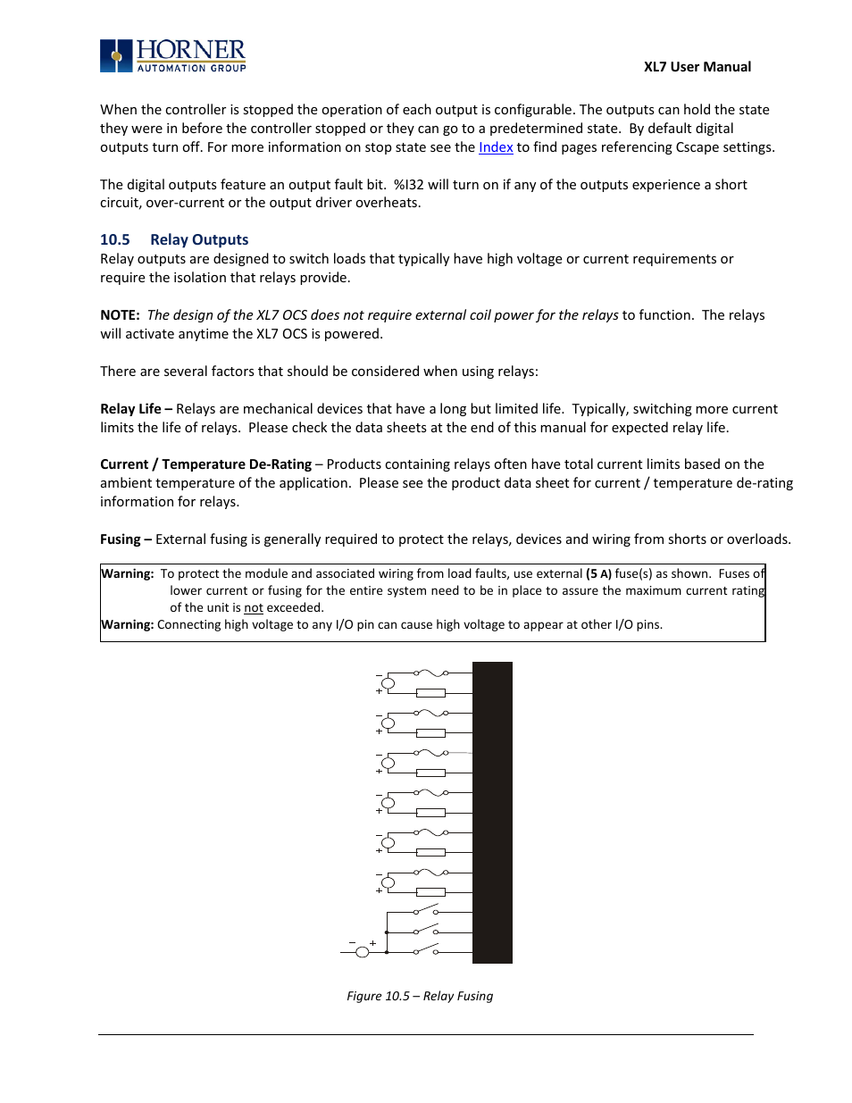 5 relay outputs, Xl7 user manual | Horner APG XL7 OCS User Manual | Page 41 / 110