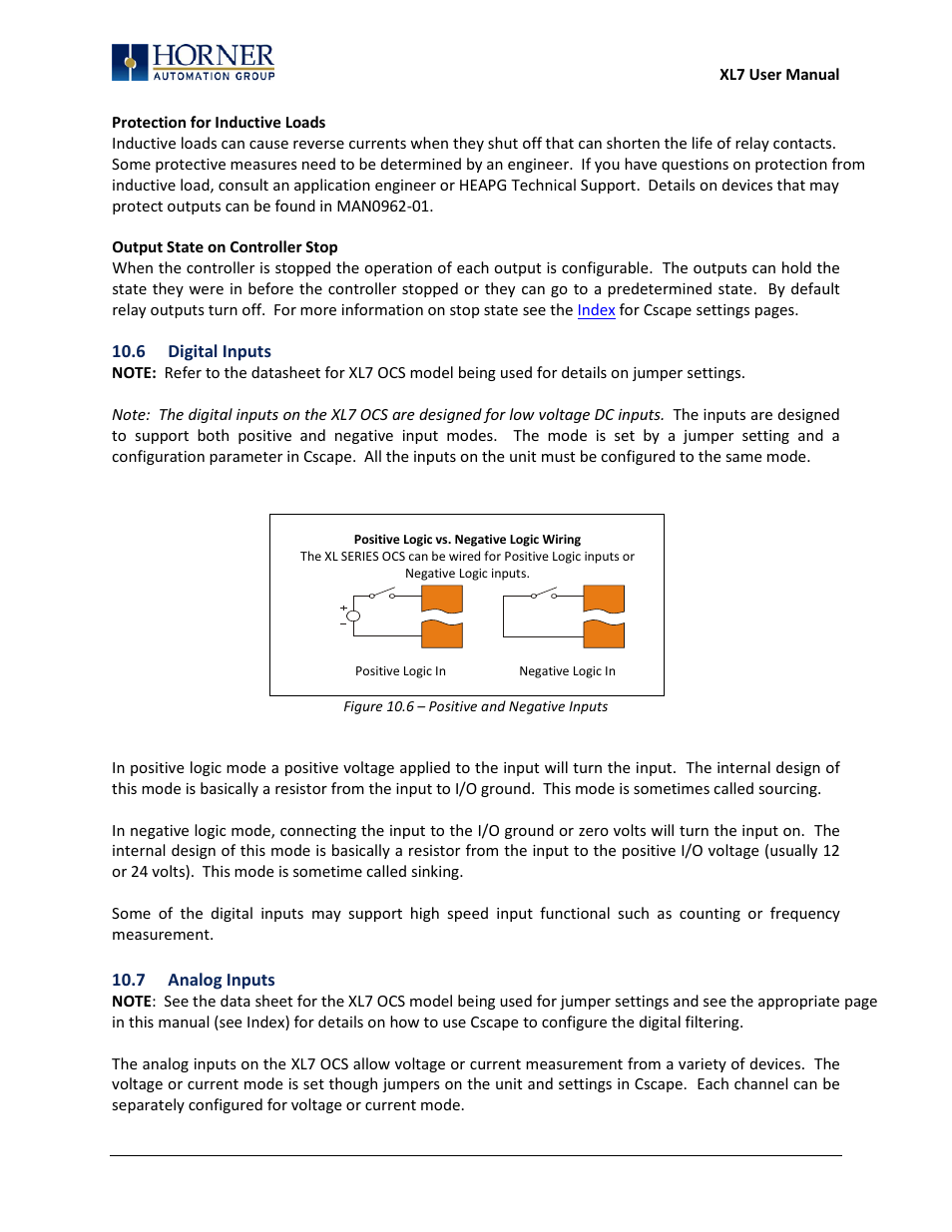 6 digital inputs, 7 analog inputs | Horner APG XL7 OCS User Manual | Page 42 / 110