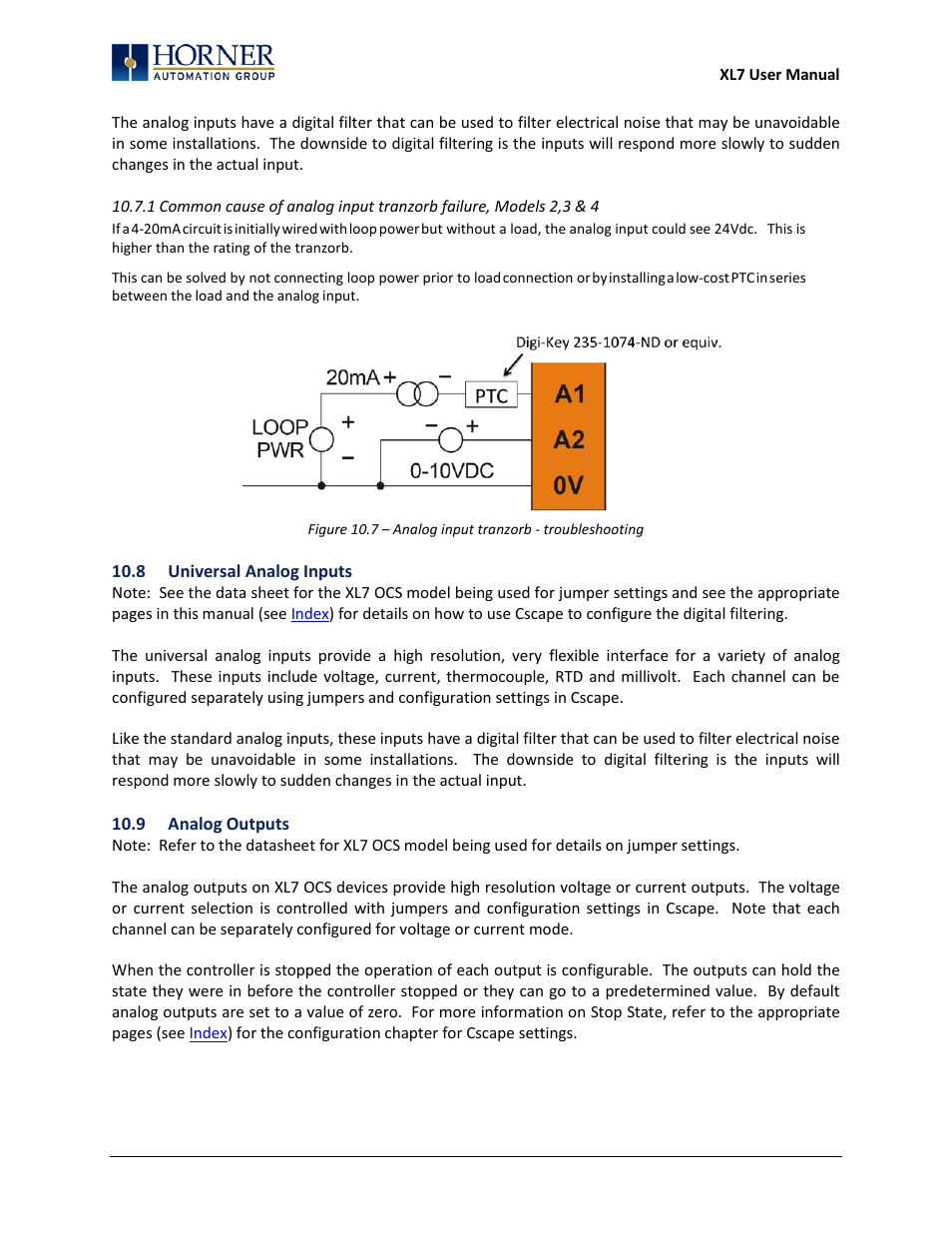 8 universal analog inputs, 9 analog outputs | Horner APG XL7 OCS User Manual | Page 43 / 110