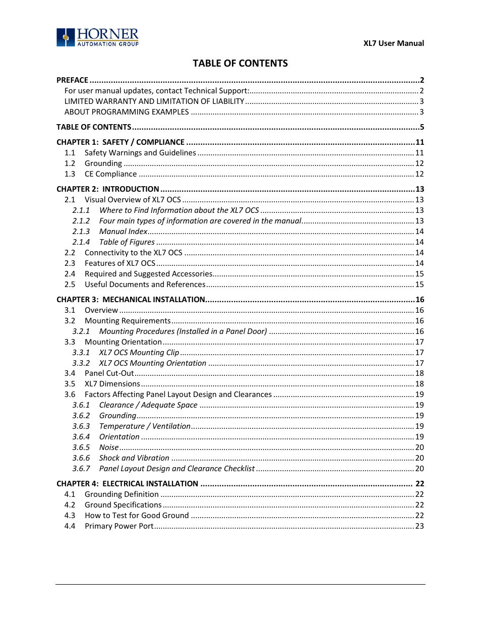 Horner APG XL7 OCS User Manual | Page 5 / 110