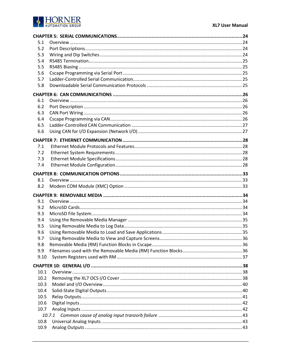 Horner APG XL7 OCS User Manual | Page 6 / 110