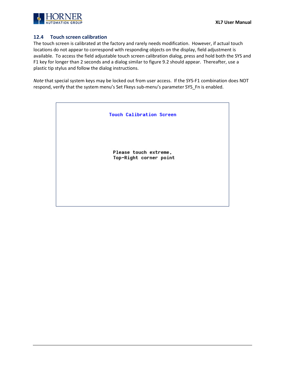 4 touch screen calibration | Horner APG XL7 OCS User Manual | Page 64 / 110