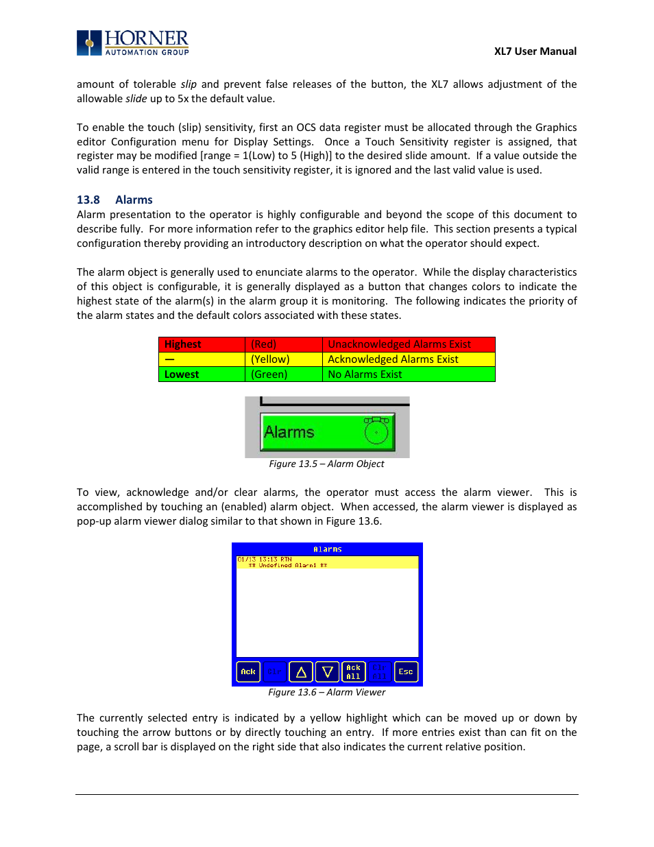 8 alarms | Horner APG XL7 OCS User Manual | Page 69 / 110