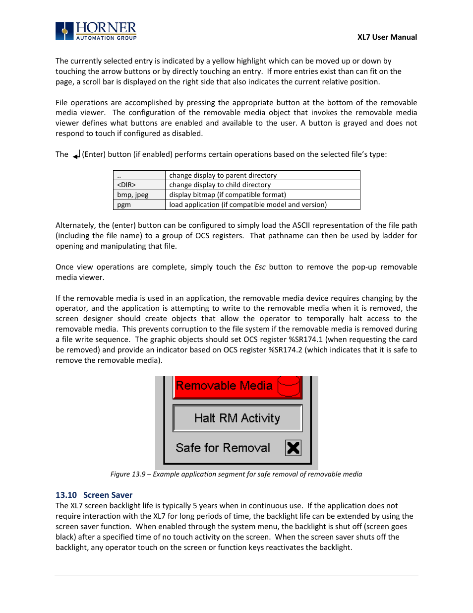 10 screen saver | Horner APG XL7 OCS User Manual | Page 71 / 110