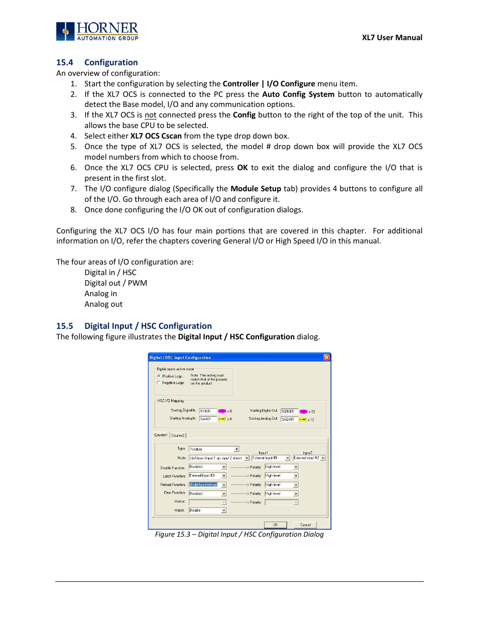 5 digital input / hsc configuration | Horner APG XL7 OCS User Manual | Page 85 / 110