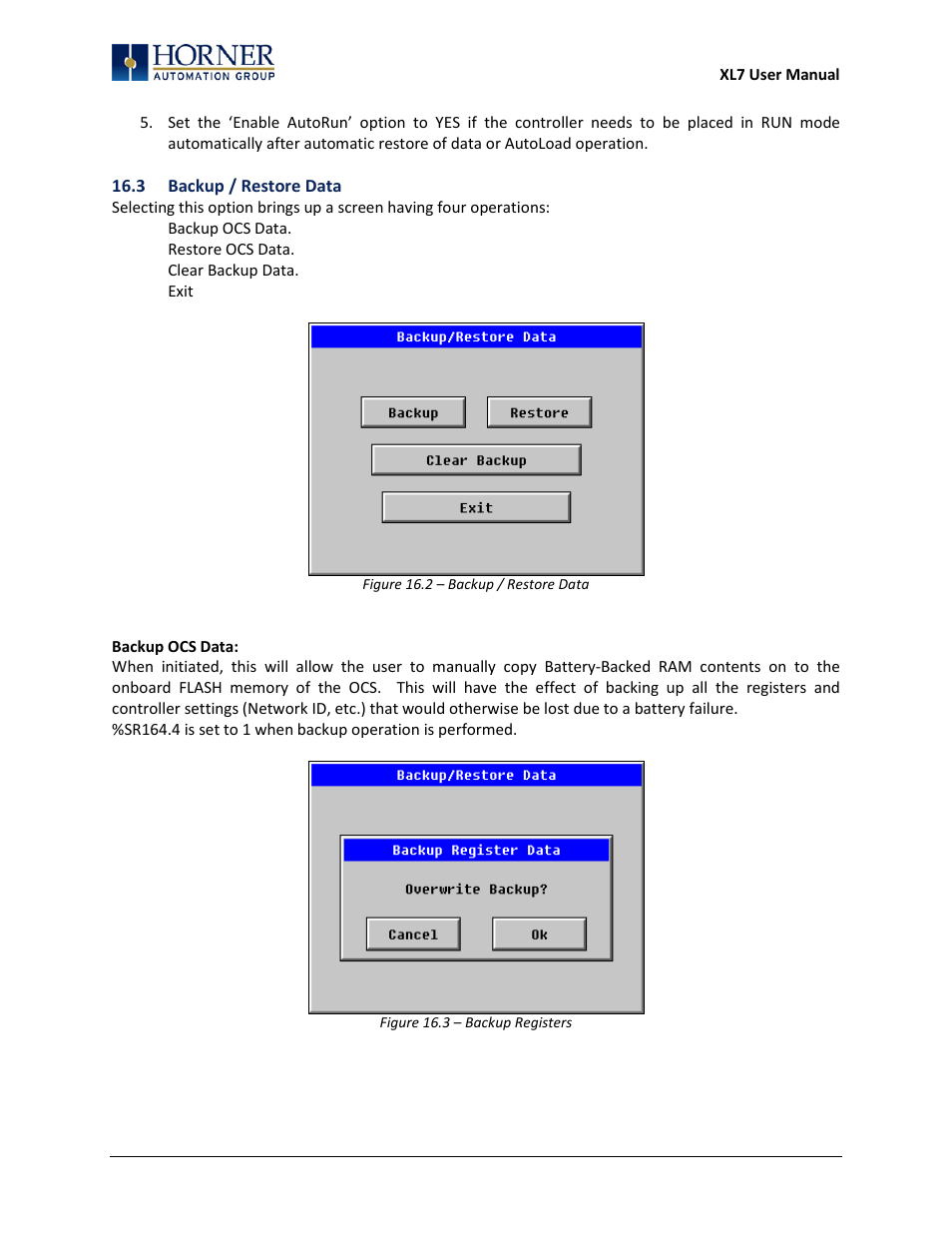 3 backup / restore data | Horner APG XL7 OCS User Manual | Page 90 / 110