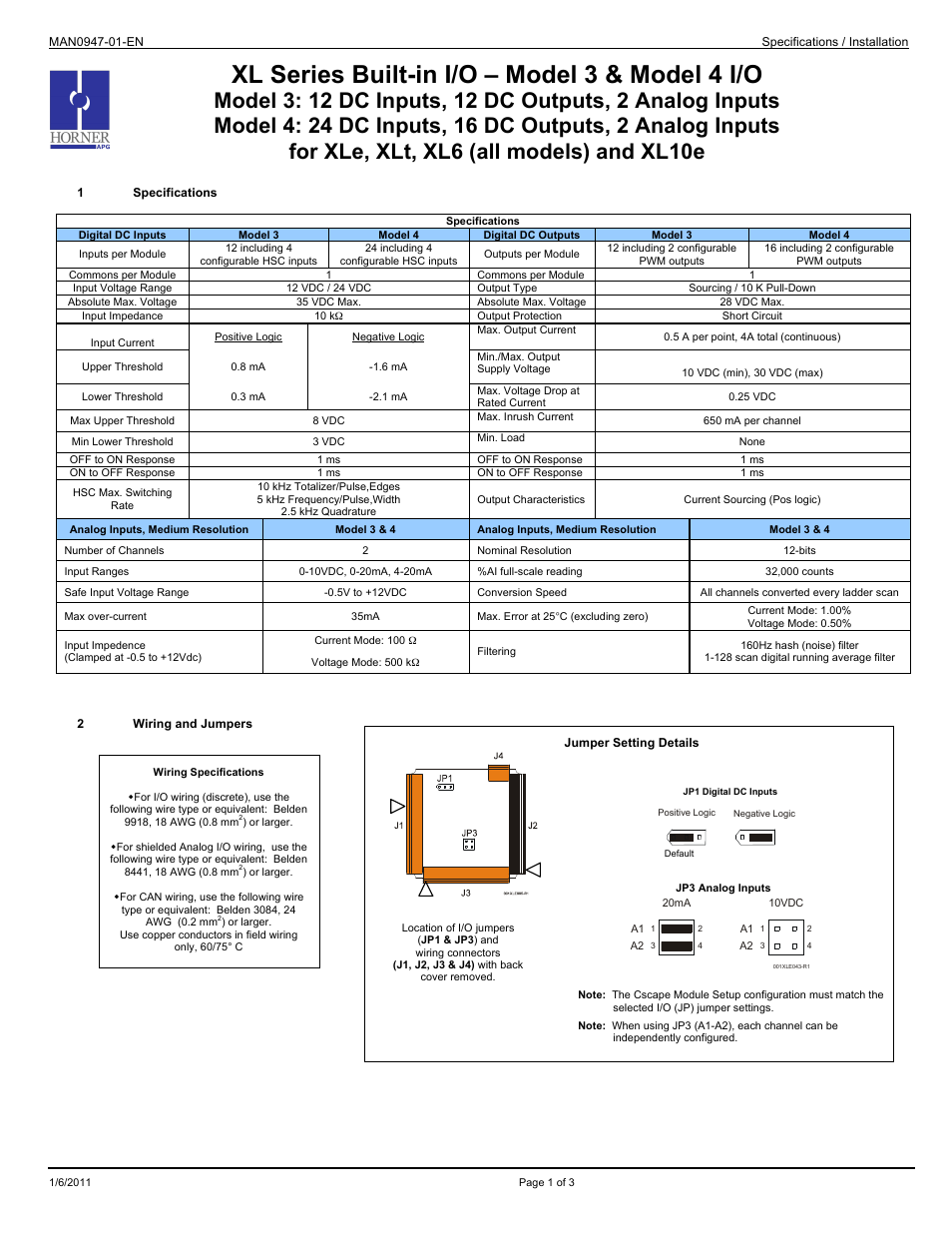 Horner APG XL10e OCS Model 4 I/O User Manual | 3 pages