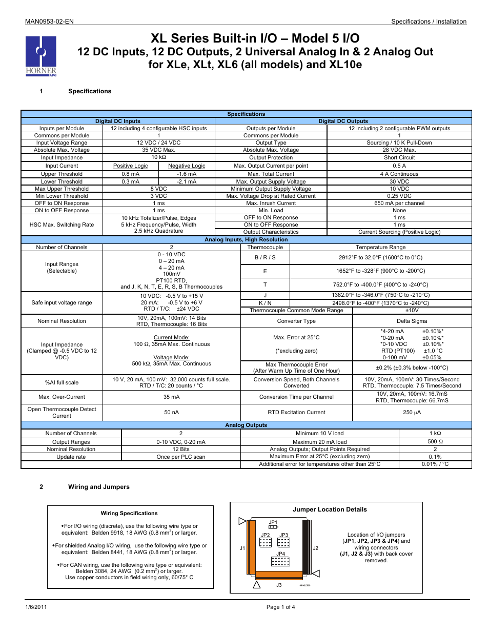 Horner APG XL10e OCS Built-in I/O Model 5 I/O User Manual | 4 pages