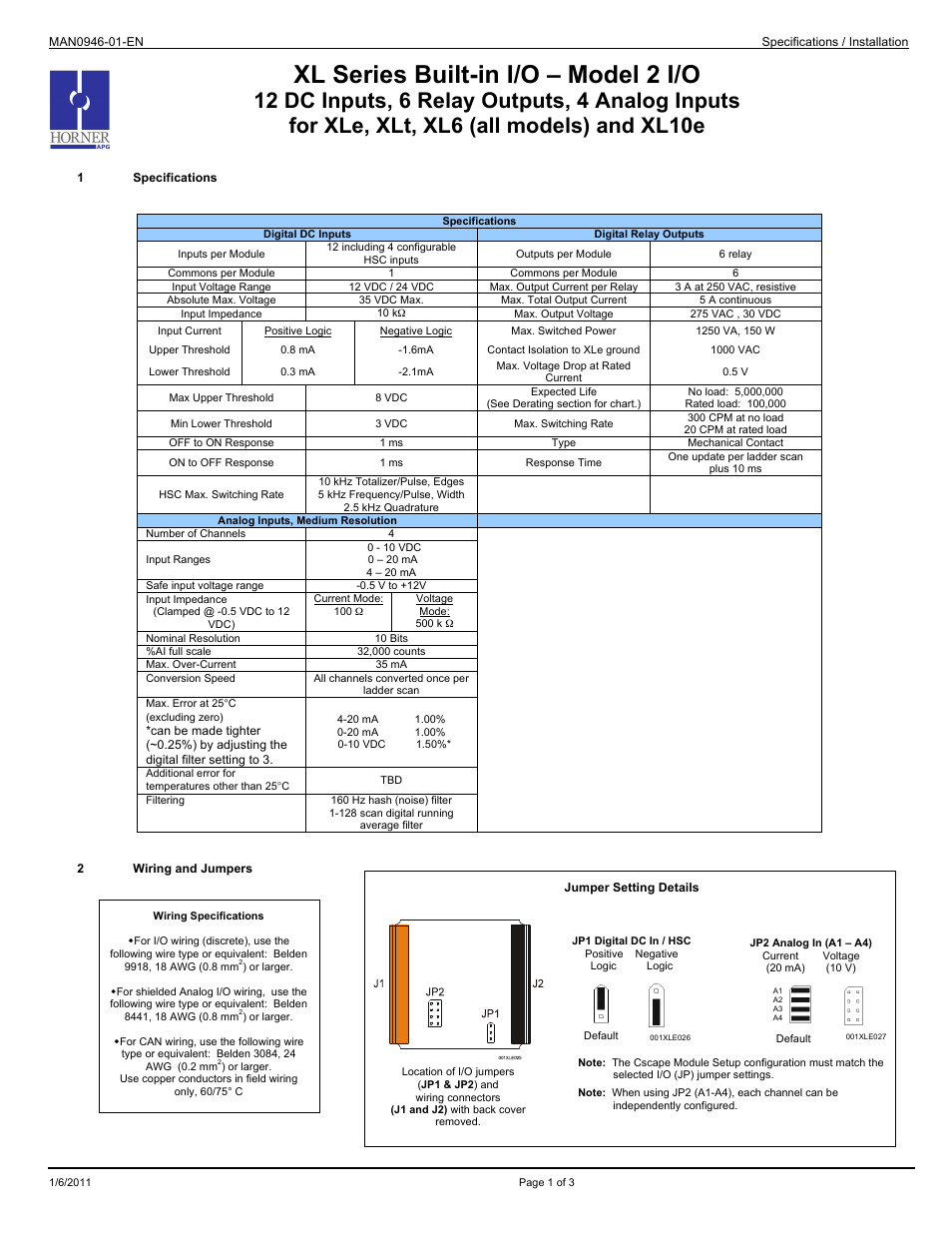 Horner APG XL10e OCS Built-in I/O Model 2 I/O User Manual | 3 pages