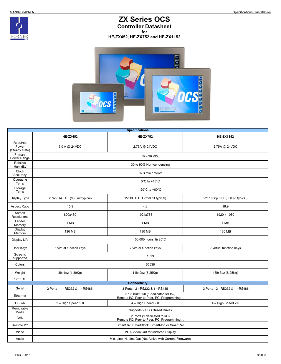 Horner APG ZX 752 OCS HE-ZX1152 User Manual | 6 pages