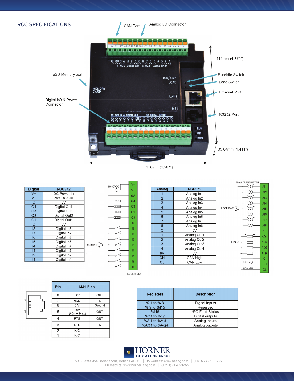 Rcc specifications | Horner APG RCC HE-RCC972 User Manual | Page 2 / 2