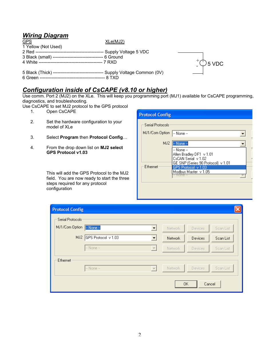 Wiring diagram, Configuration inside of cscape (v8.10 or higher) | Horner APG GPS Receiver User Manual | Page 2 / 6
