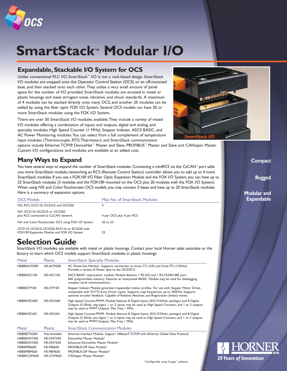 Horner APG SmartStack I/O User Manual | 2 pages