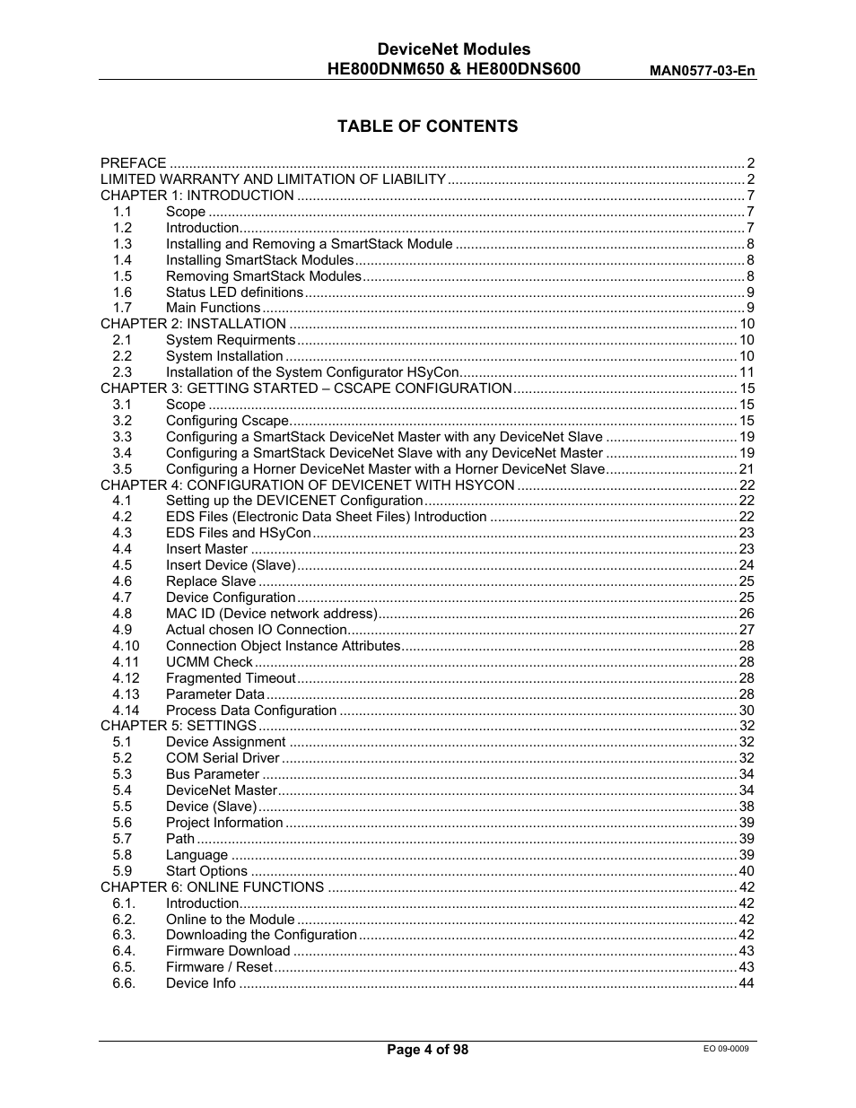 Horner APG SmartStack I/O HE800DNS600/HEDNS600 User Manual | Page 4 / 98