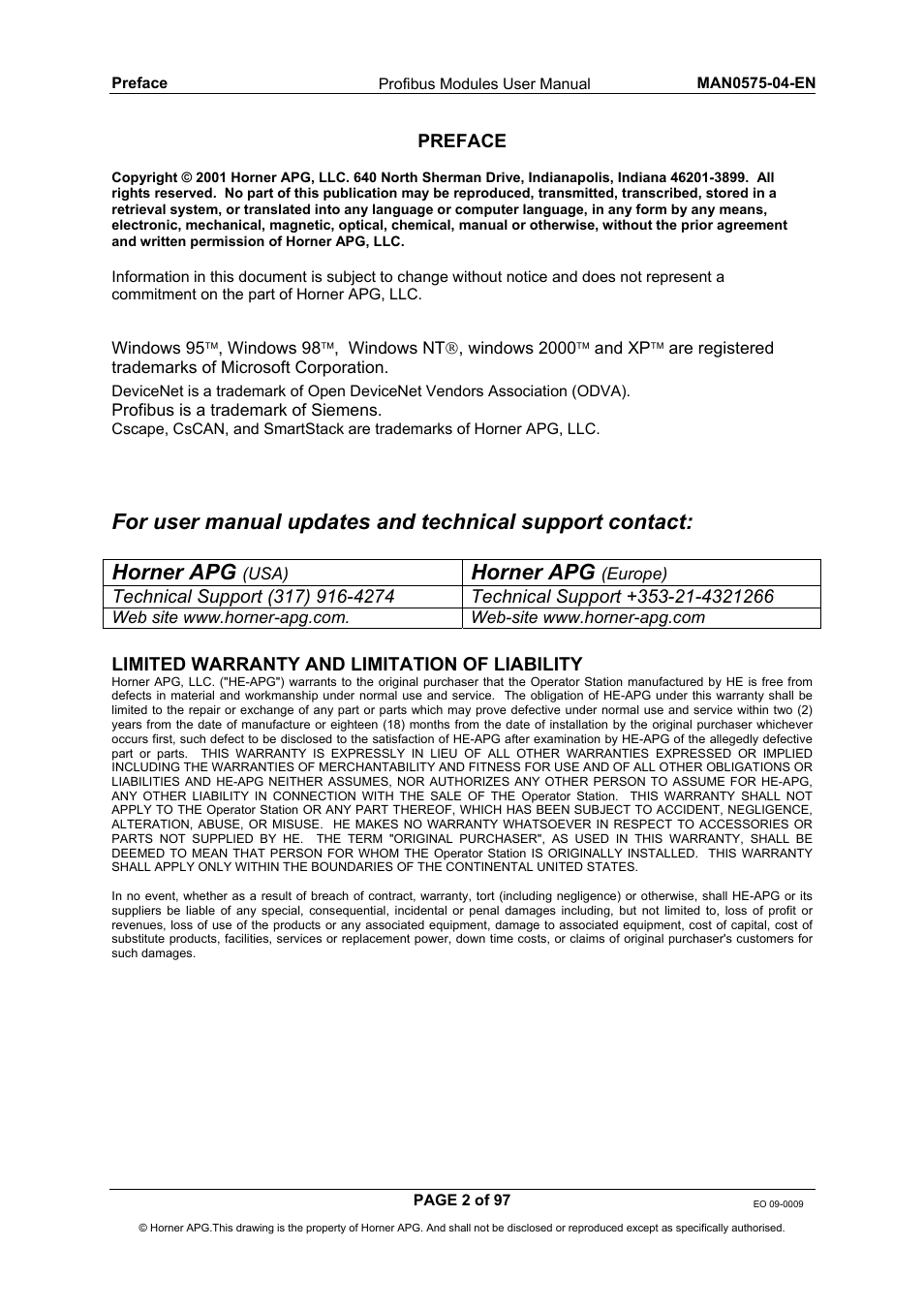 Horner apg | Horner APG SmartStack I/O HE800PBS600/HEPBS600 User Manual | Page 2 / 97
