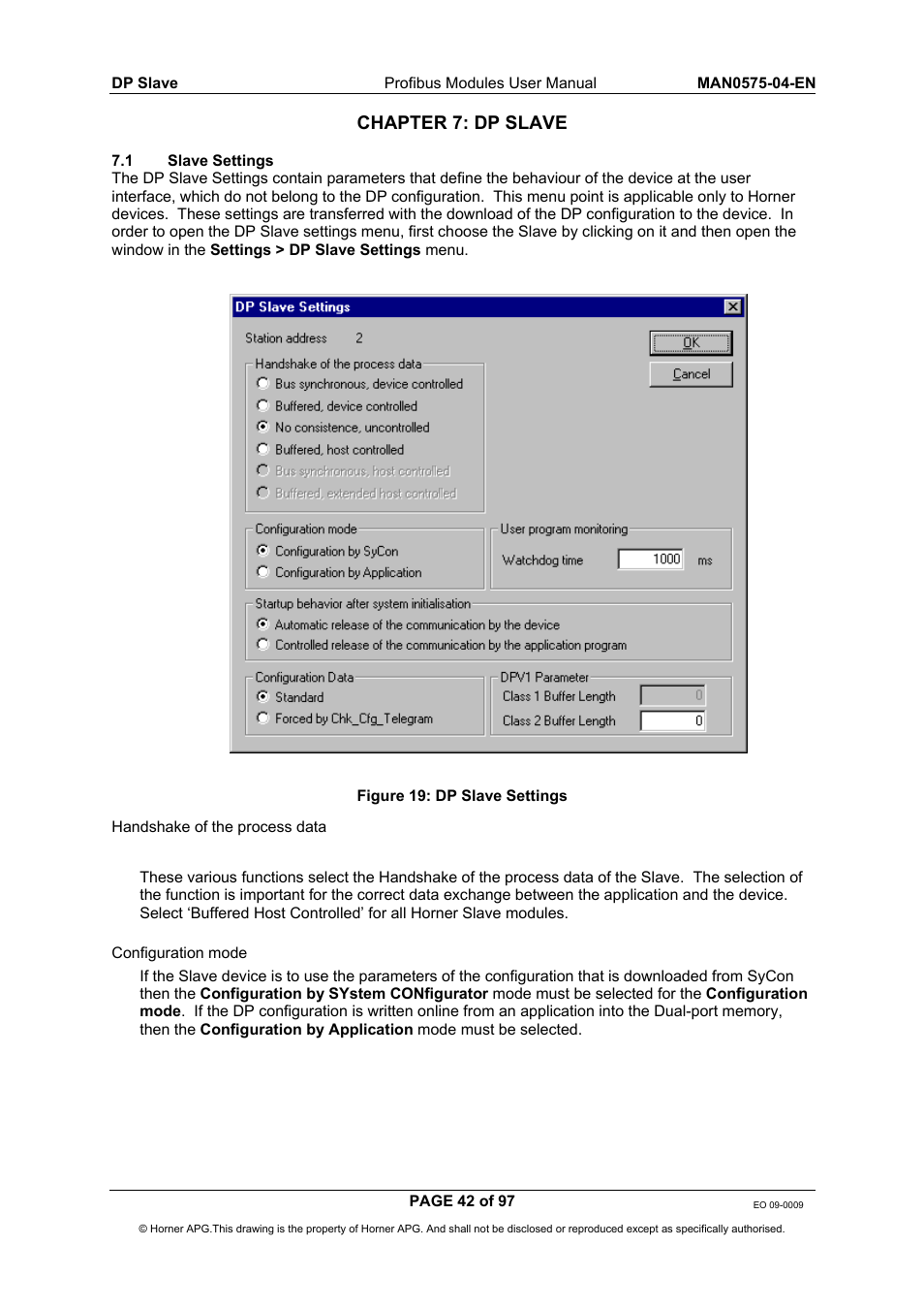 Chapter 7: dp slave | Horner APG SmartStack I/O HE800PBS600/HEPBS600 User Manual | Page 42 / 97