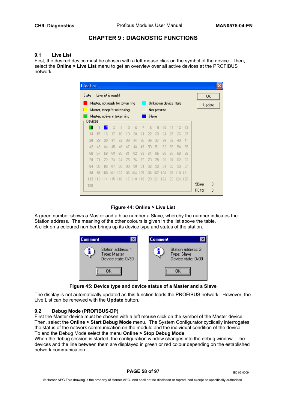 Chapter 9 : diagnostic functions | Horner APG SmartStack I/O HE800PBS600/HEPBS600 User Manual | Page 58 / 97