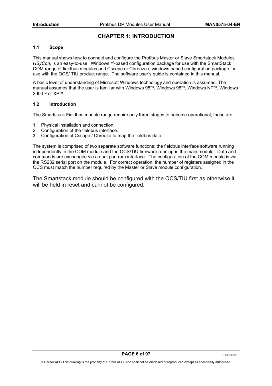 Chapter 1: introduction | Horner APG SmartStack I/O HE800PBS600/HEPBS600 User Manual | Page 6 / 97