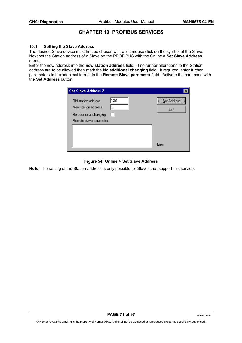 Chapter 10: profibus services | Horner APG SmartStack I/O HE800PBS600/HEPBS600 User Manual | Page 71 / 97
