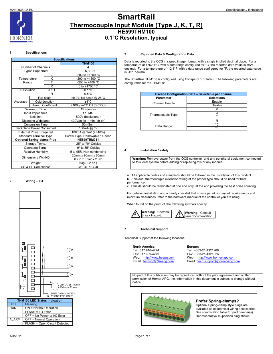 Horner APG SmartRail HE599THM100 User Manual | 1 page