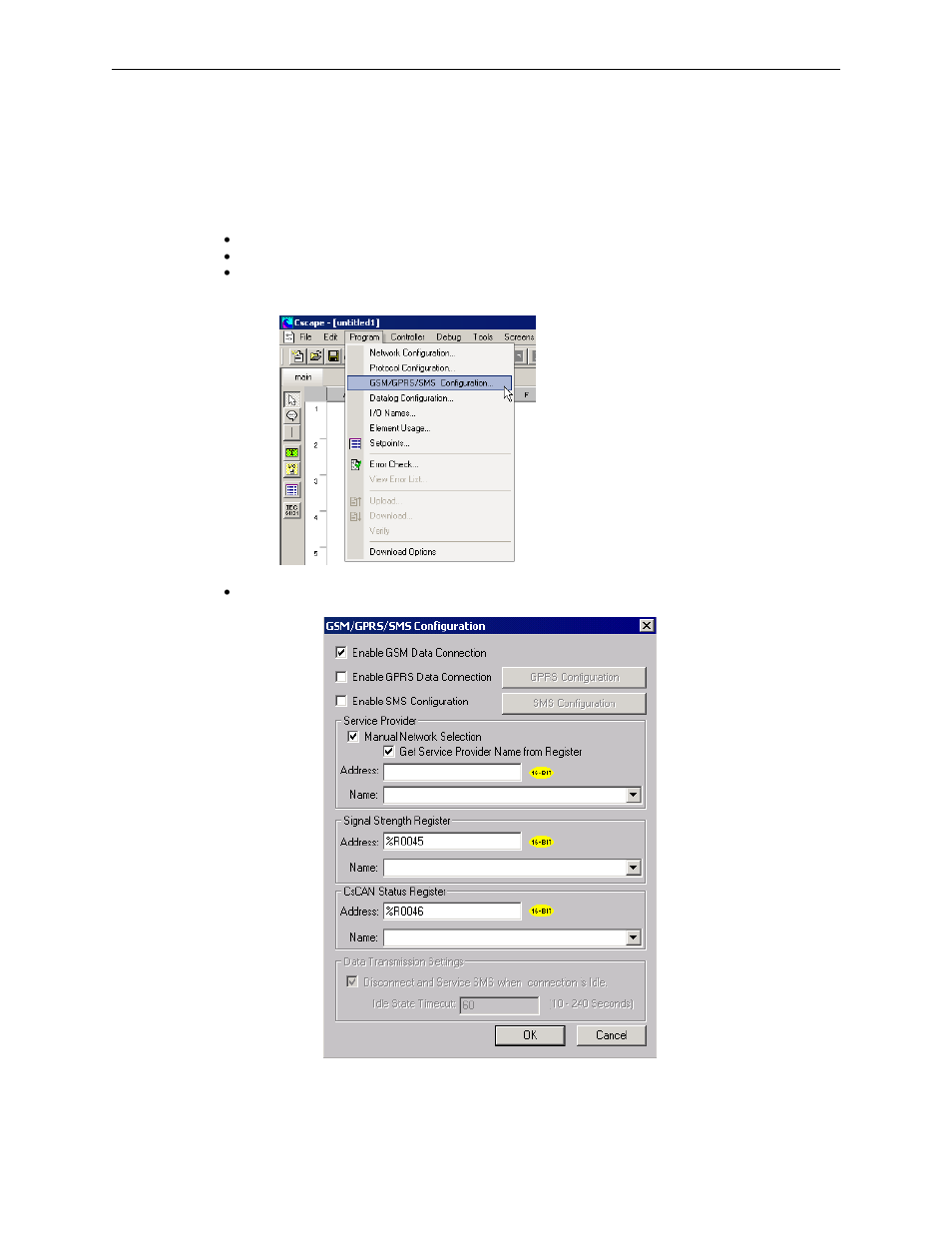 1 gsm configuration, 1 peer to peer communication, Gsm configuration | Peer to peer communication | Horner APG XLt OCS HE-GSM04 User Manual | Page 6 / 62