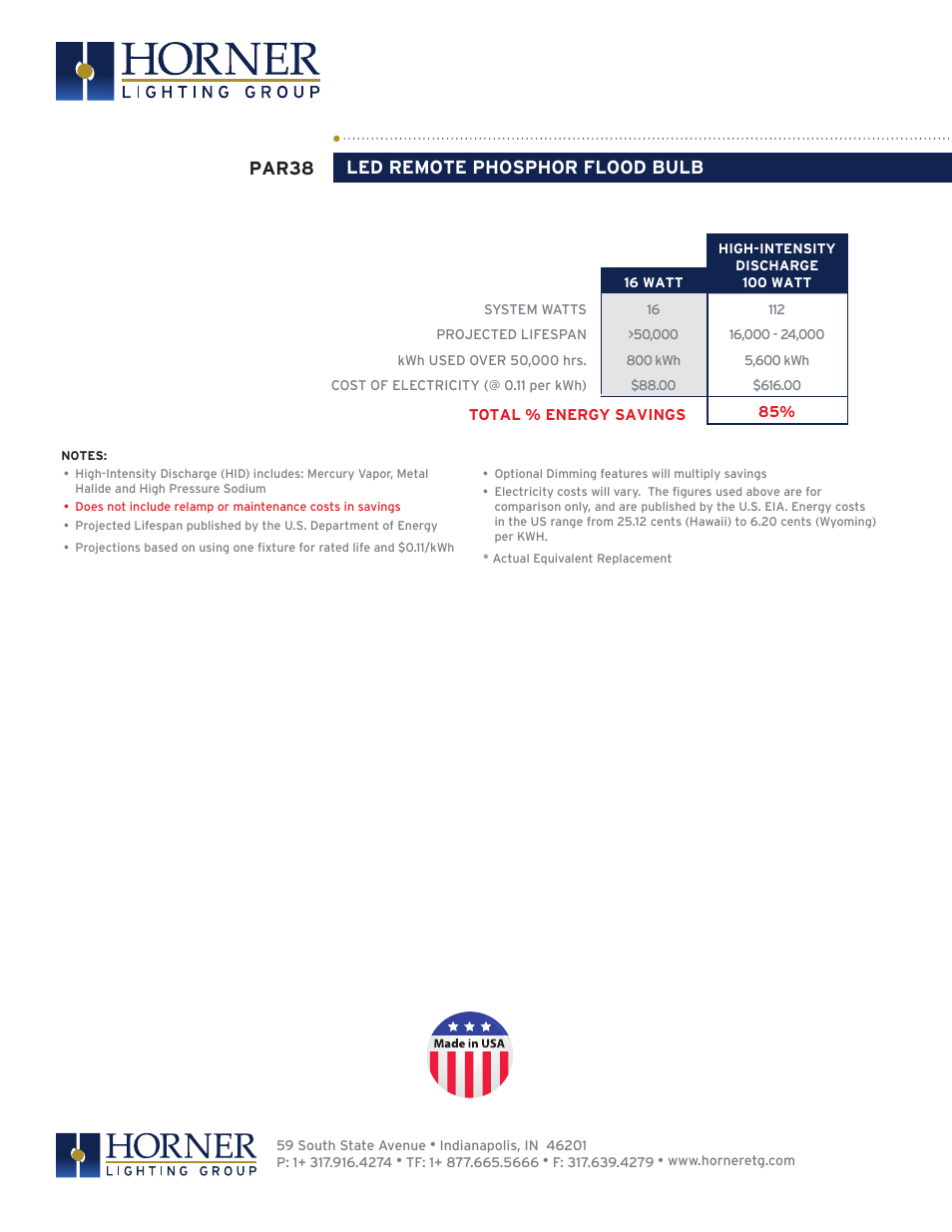 Par38 led remote phosphor flood bulb | Horner APG Par 38 User Manual | Page 2 / 2